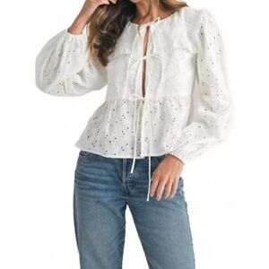 EYELET CROPPED SQUARE NECK TOP size S 100% cotton lu1